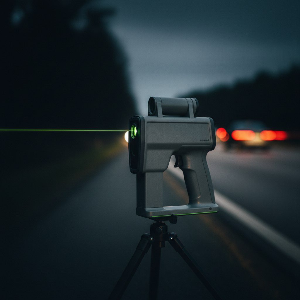 Radar för hastighetsmätning vid en väg i skymningen