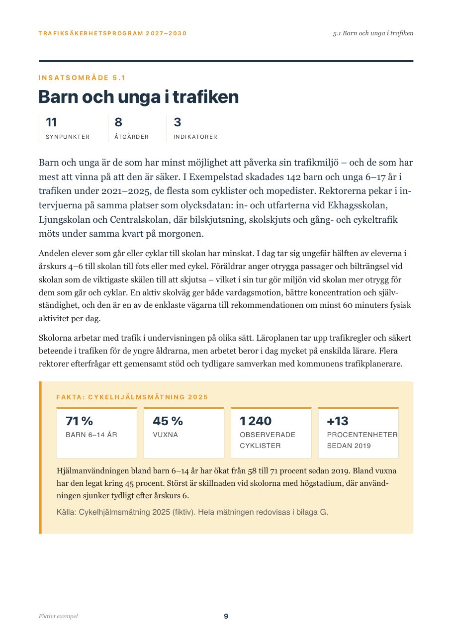Sidan Barn och unga i trafiken ur exempelprogrammet