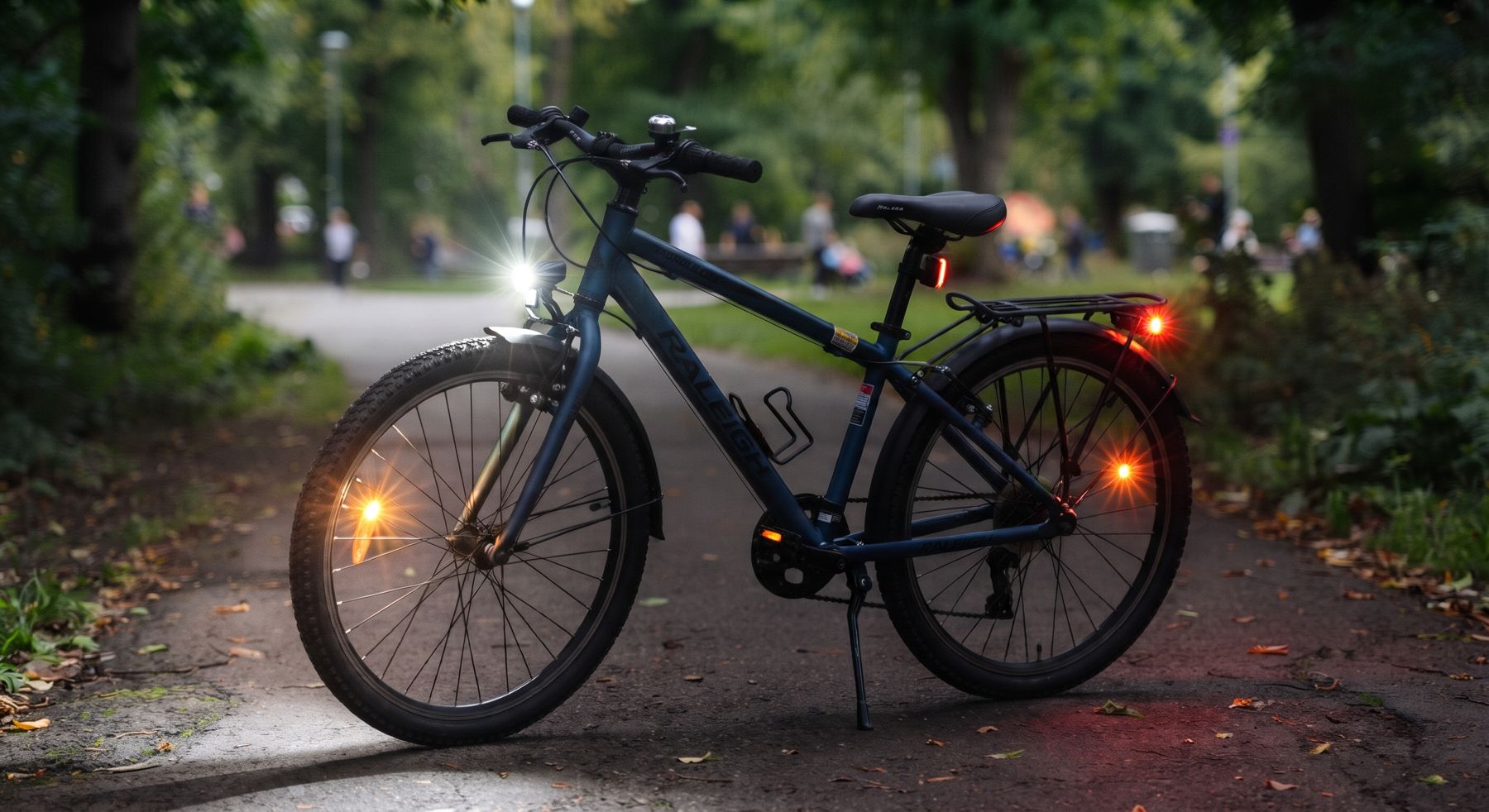 Samma cykel i skymning med tända lysen
